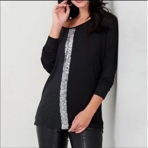 Silver Sequins Black and Charcoal Color Block Tunic NWT